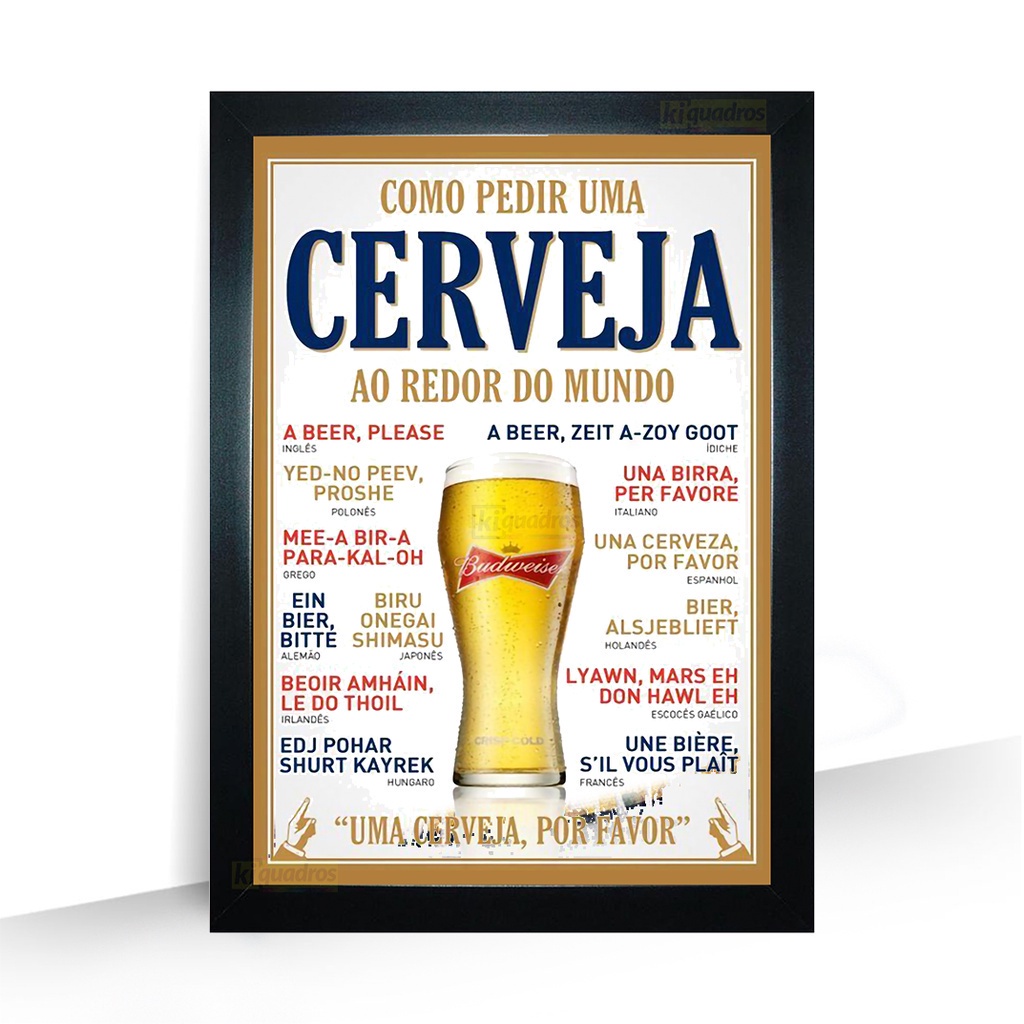 Quadro Como pedir Cerveja Bar Barbearia moldura 44cm