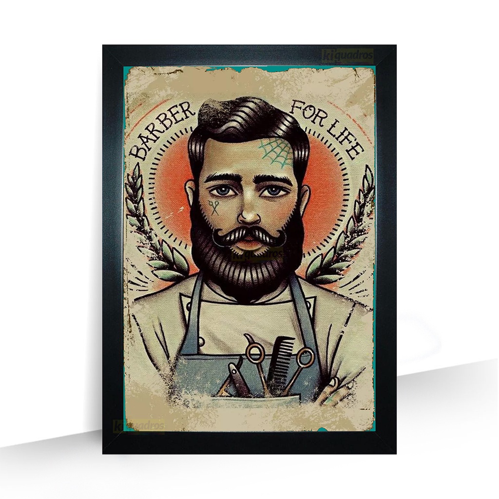 Quadro Rock Bar Barba Bigode BarberShop moldura 44cm