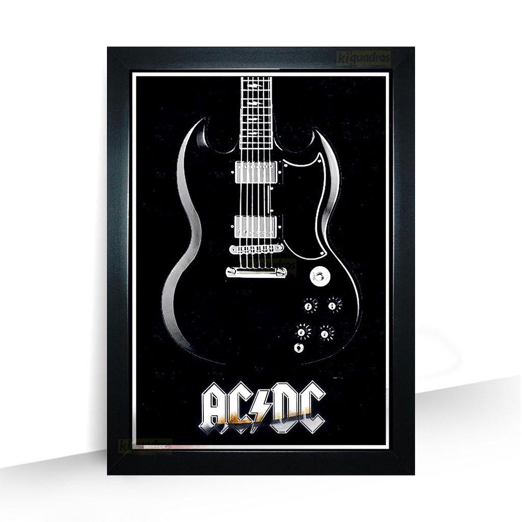 Quadro Guitar Music Rock Guitarra Bar moldura 44cm