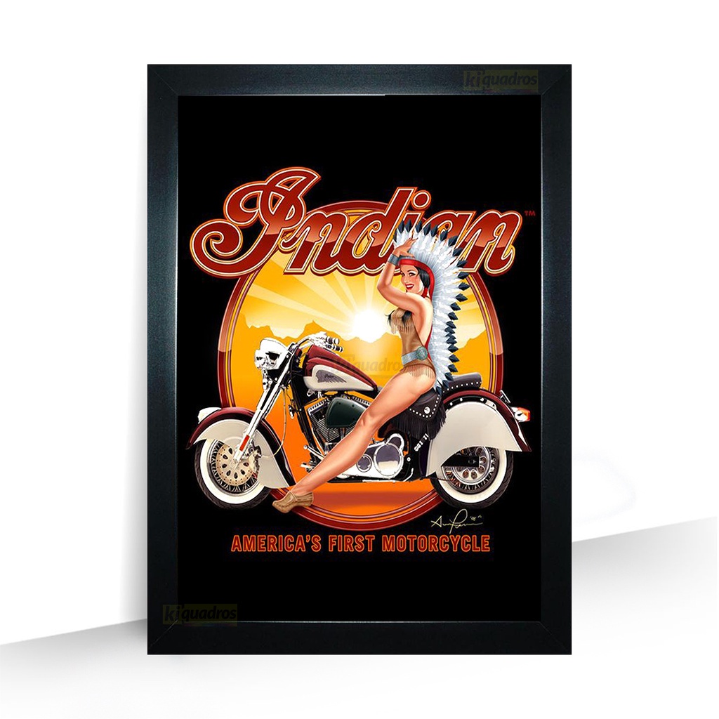 Quadro Moto Indian Rock Bar Barbershop moldura 44cm