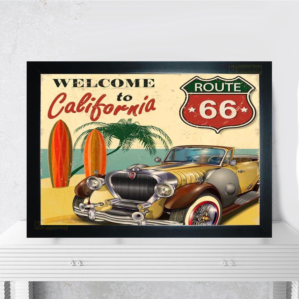 Quadro Decorativo Carro Retrô Barbearia Bar moldura 44cm