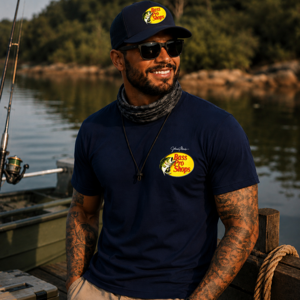 Kit Masculino Bass Pro Shops Pescaria Camisa+Boné Camiseta Algodão Boné Ajustador Telinha Respirável