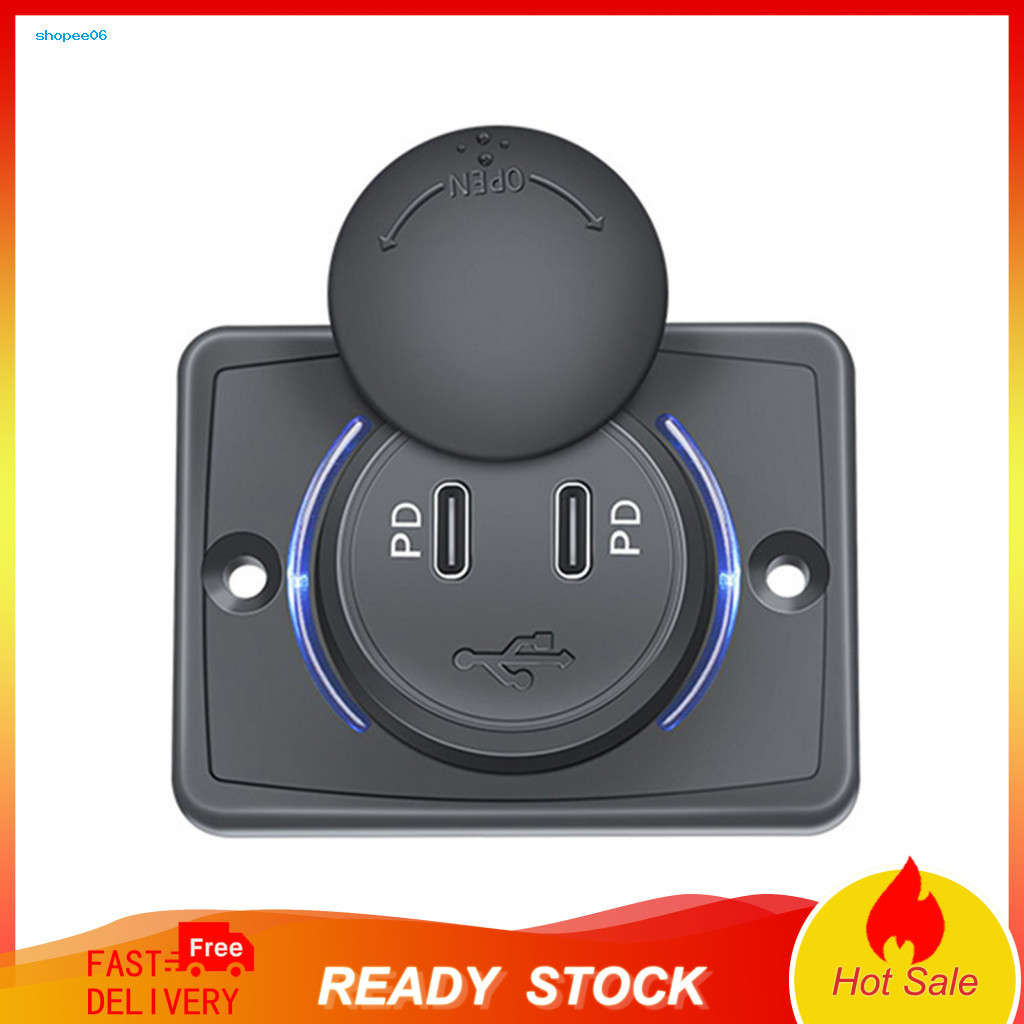 Fast Car Charger Dual Port 30w Pd Usb Charging Station for Phones Tablets 12v-24v Wall Mount for Rv Boat Suv for Travel