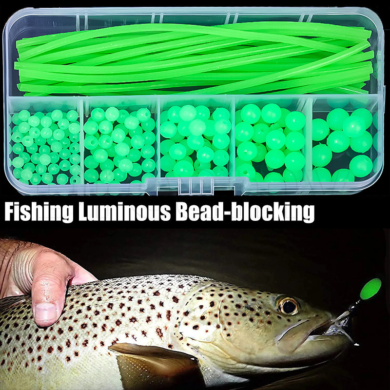 375Pcs/Set Contas Luminosas De Pesca-Borracha Macia , Multifuncional , Fluorescente-Conta De Bloqueio De Brilho Tubo De Silicone Anti-Rolamento-Acessórios Para Anzóis Noturna