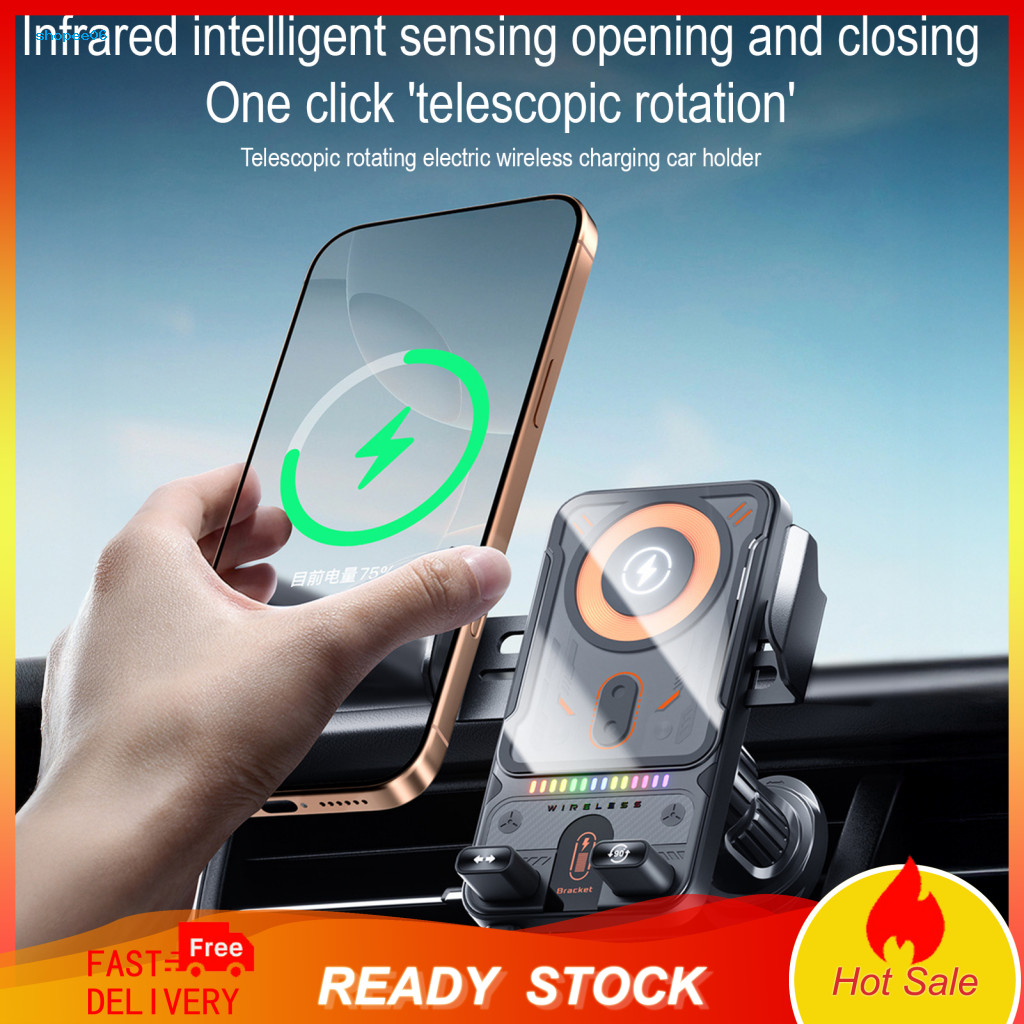 Motorized Rotating Car Phone Mount Fast Charge Holder 15w Wireless Charger Hands-free Air Vent for Smartphones Easy for