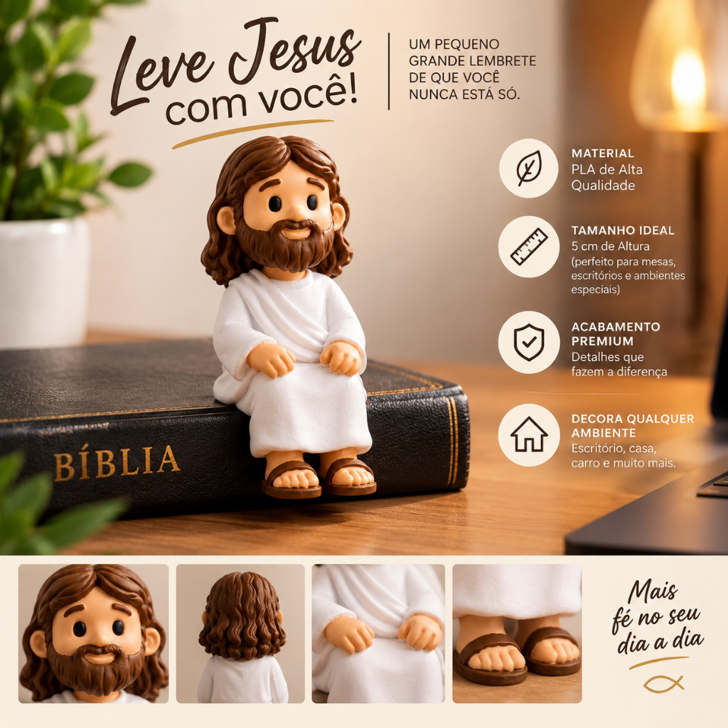 Mini Jesus Cristo Sentado 5cm Enfeite Decorativo Religioso para Mesa Monitor e Prateleira