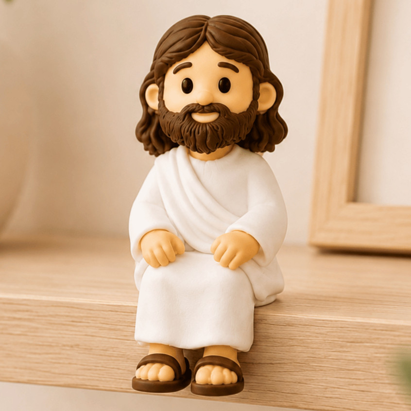 Mini Jesus Cristo Sentado 5cm Enfeite Decorativo para Mesa Monitor Nicho