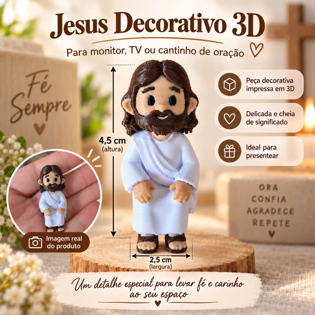 Mini Jesus Sentado Impressão 3D Decorativo Para Monitor Mesa Prateleira Nicho , presentes com proposito.