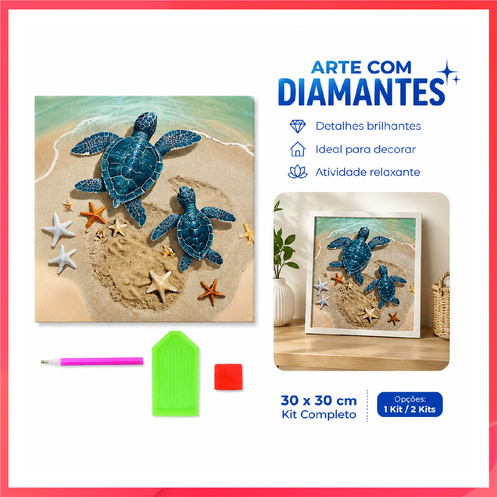 Kit DIY de pintura de diamante com tema de tartaruga marinha 30 * 30 cm Tela Dot Diamond Pen Tray Glue