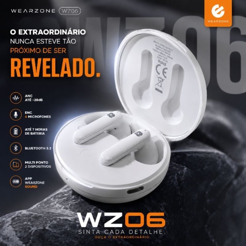 Fone Bluetooth WZ06 Wearzone ANC ENC Original Cancelamento de Ruído Bluetooth 5.3