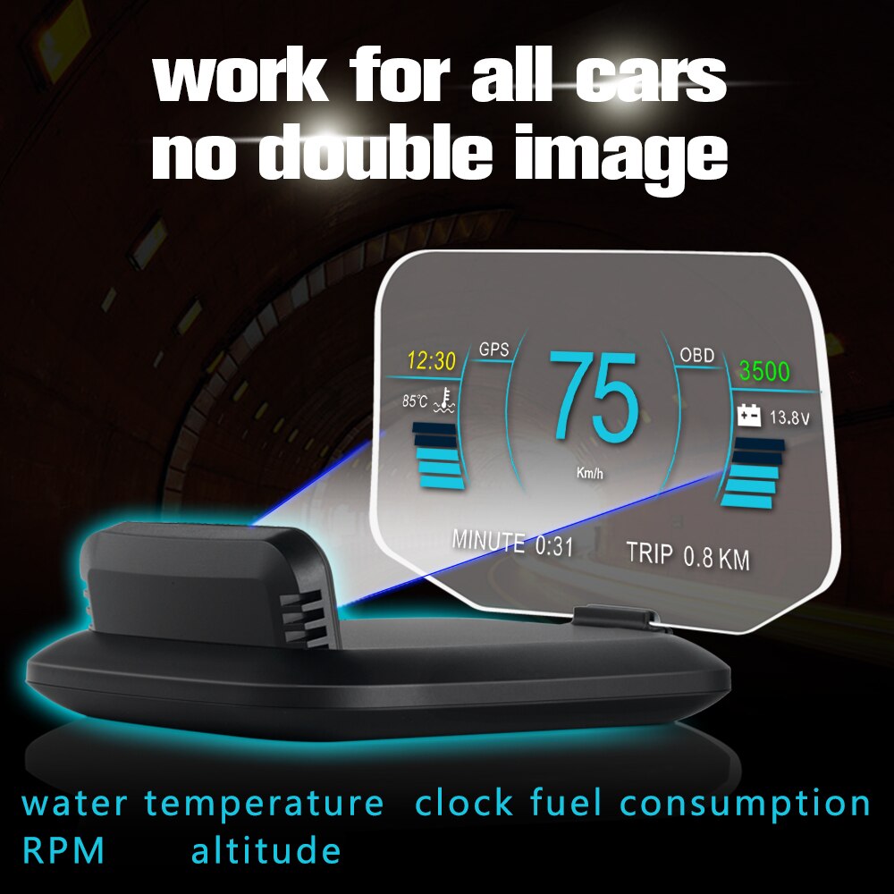 C1 Espelho Carro HUD Head up Display frontal OBD2 GPS Sistemas Duplos Versão De Navegação Velocímetro Aviso De Excesso D