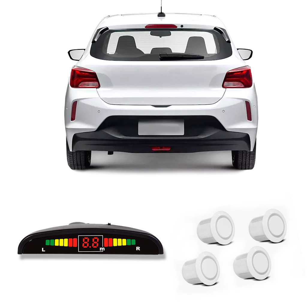 Sensor de Estacionamento Ré 4 Pontos Branco Display Digital Roadstar RS204BR