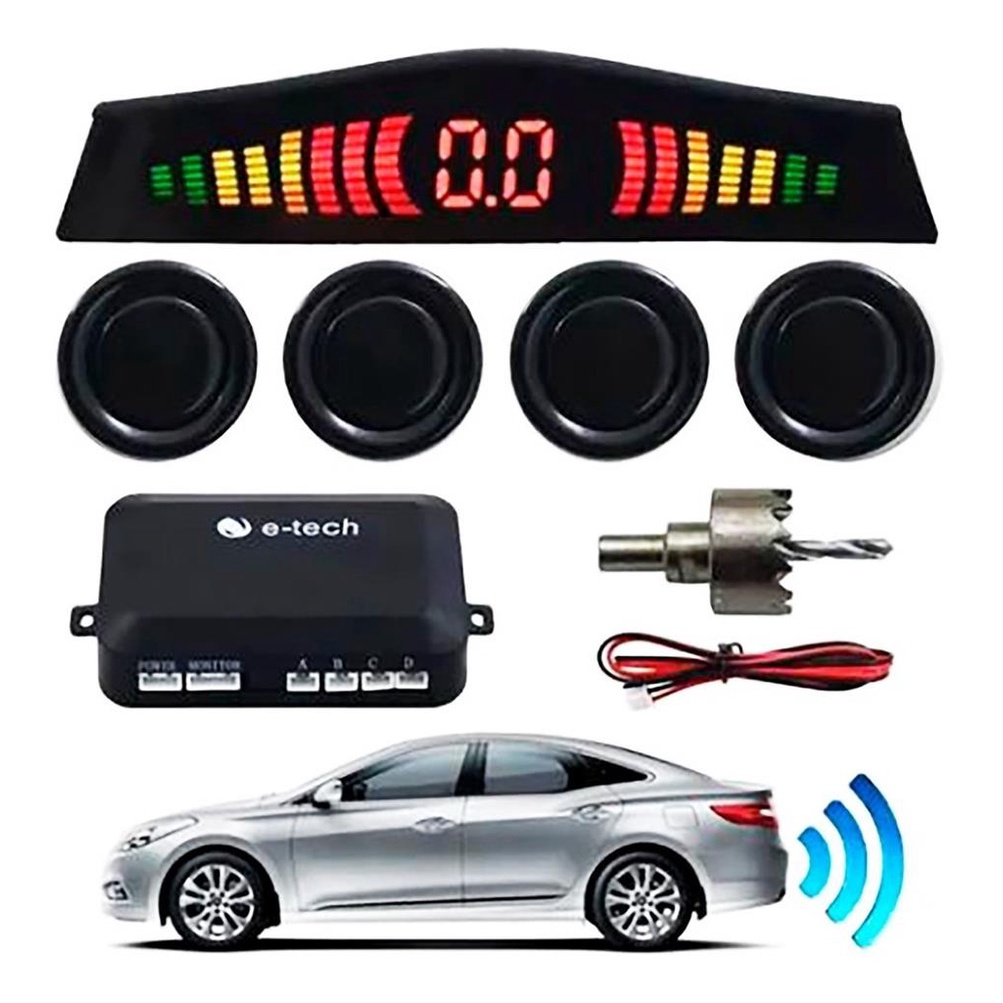 Sensor De Estacionamento Preto Re Display Led Bip Sonoro Bip