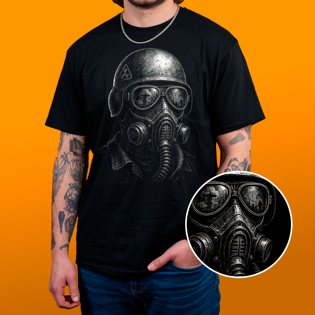 Camiseta GAS MASK SOLDIER - Estampa Reticulada Algodão 30.1