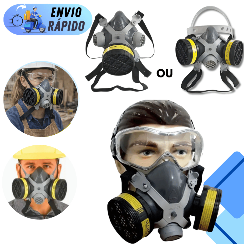 Máscara Respirador Facial Contra Vapores Orgânicos Gases Ácidos Pintura Resinas Solventes EPI