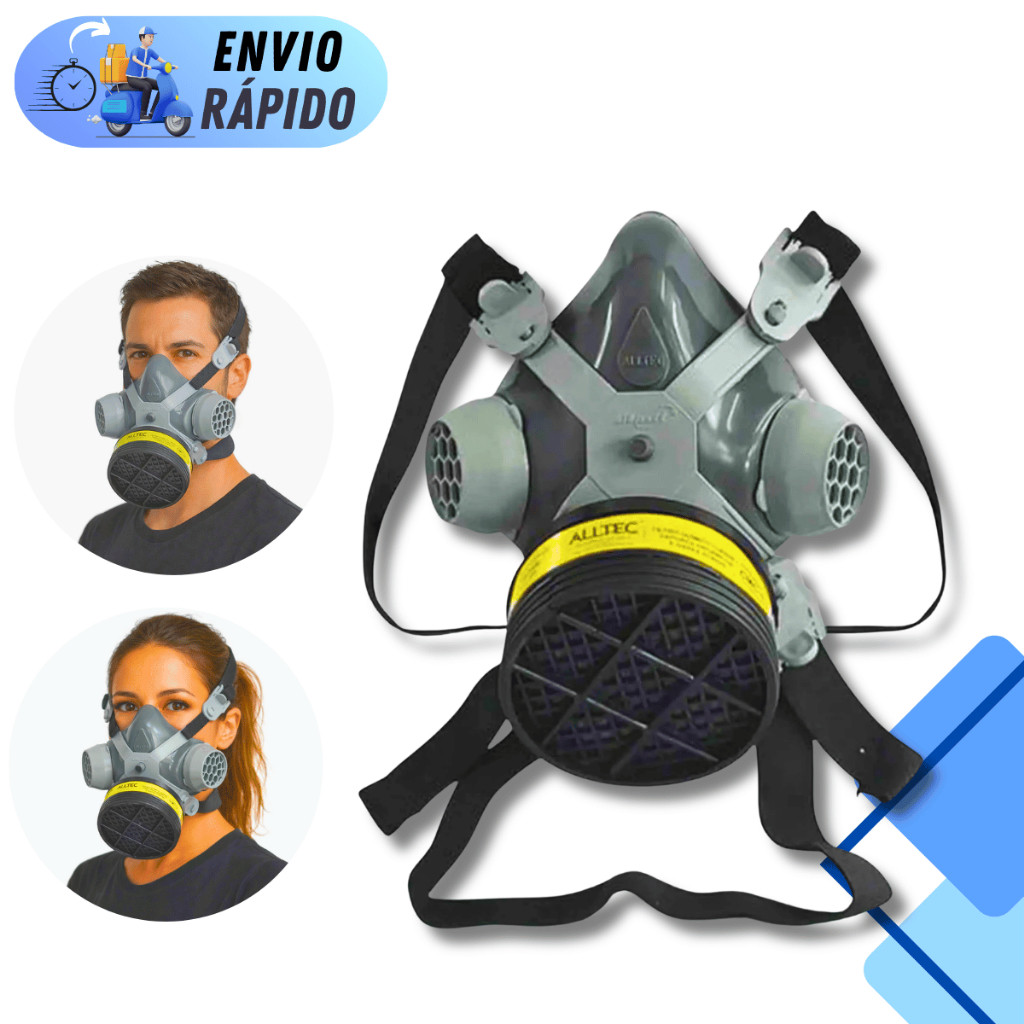 Respirador Facial Com Filtro Para Vapores Orgânicos Gases Ácidos Pintura Solventes Laboratório