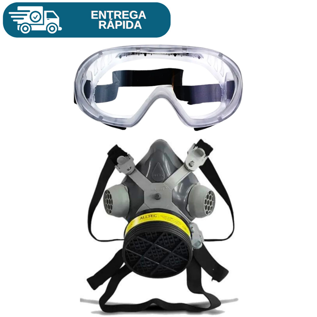 Kit Mascara Respirador Facial 1 Filtro VO/GA + Óculos De Proteção Ampla Visão Spider Pintura Epi