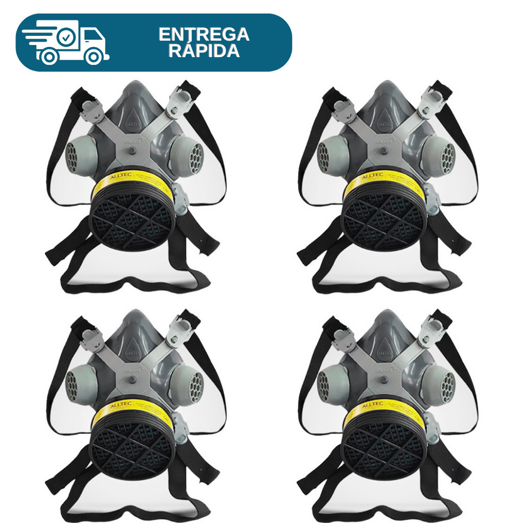Kit 4 Mascara Respirador 1/4 Facial Com 1 Filtro VO/GA Mastt Alltec 2001 Para Pintura Poeira Nevoas