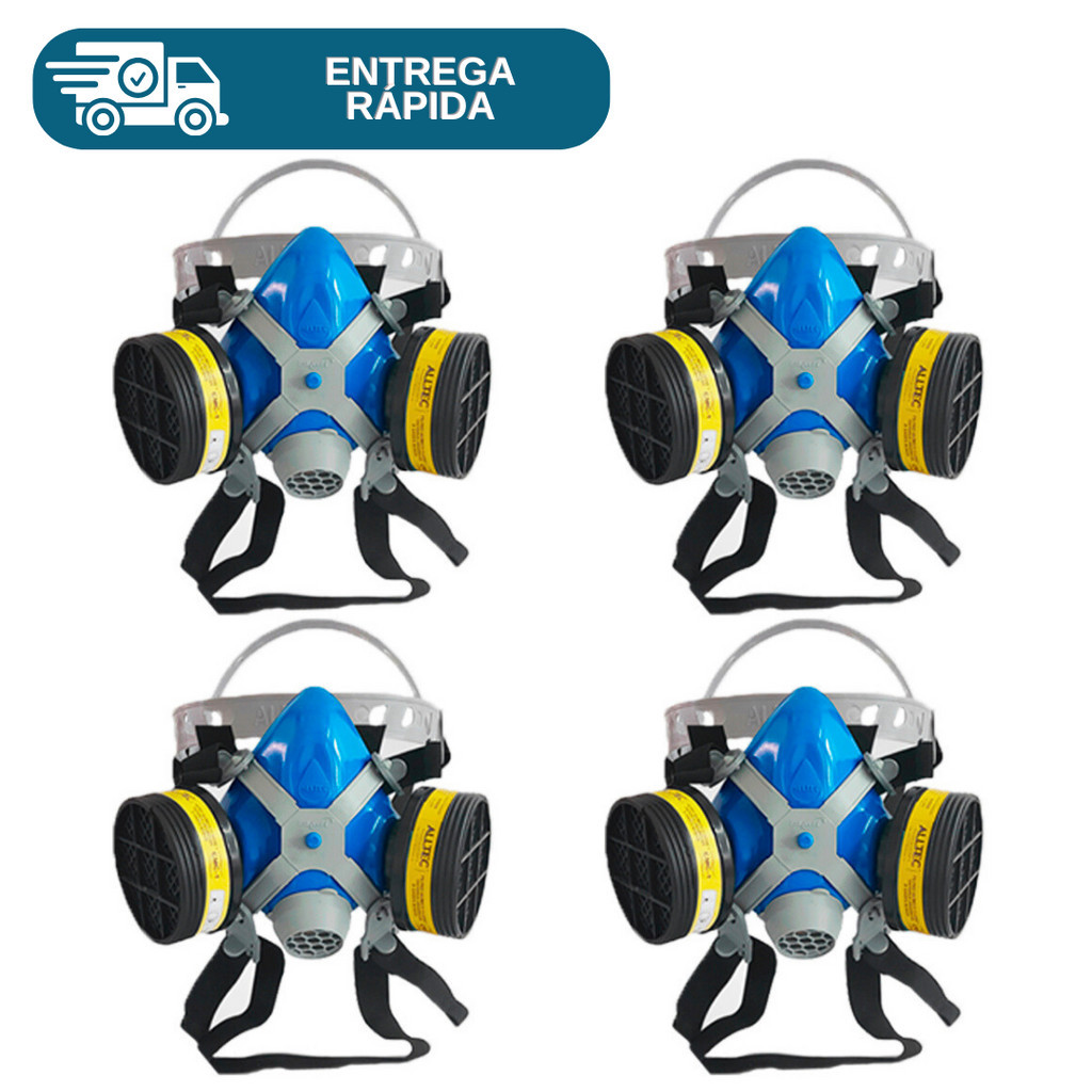 Kit 4 Mascara Respirador Semi Facial Com 2 Filtros VO/GA Mastt Alltec 2402 P/ Pintura Poeiras Nevoas