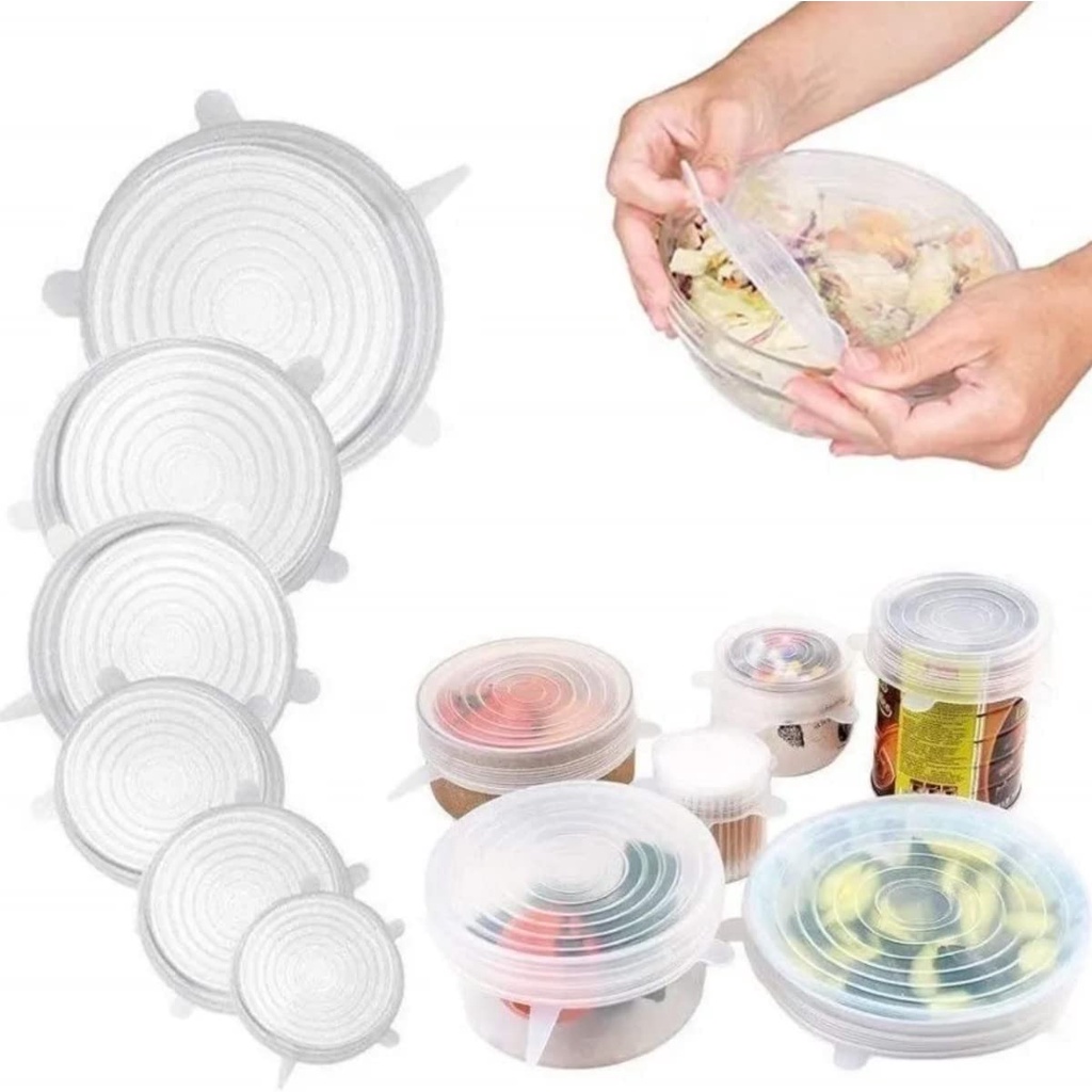 Kit 06 Tampas De Panela Silicone Reutilizável Elástica Jogo 6