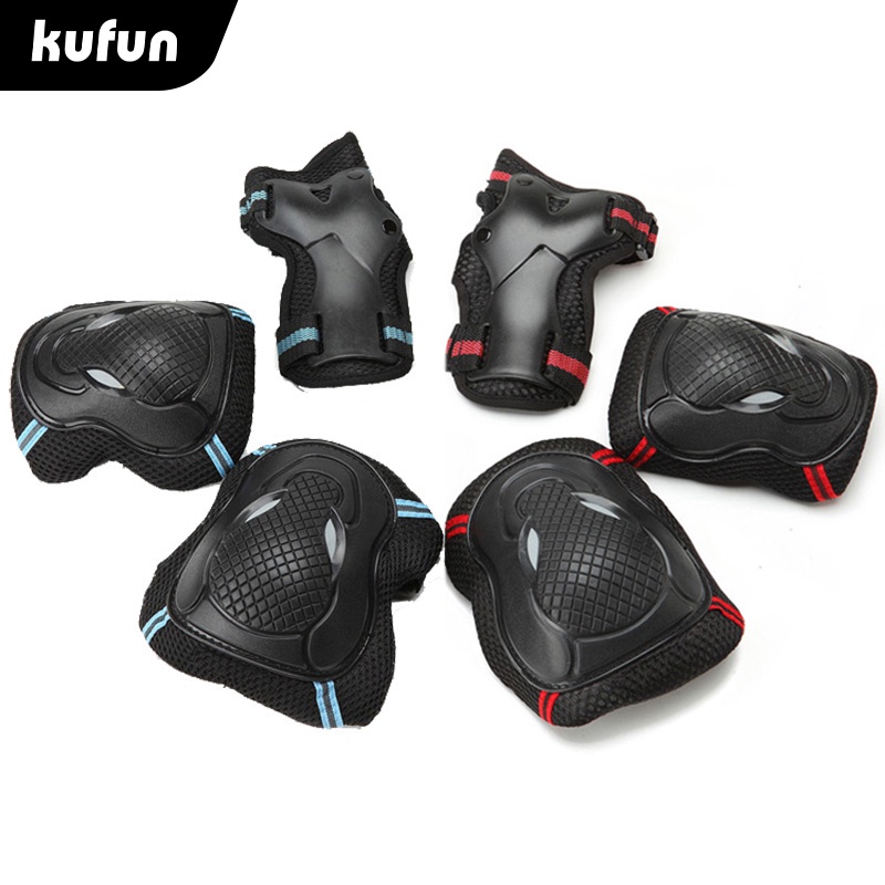 KUFUN 6 Pçs/set Skate Patinação Equipamento De Proteção Joelheiras Cotoveleiras Mão Proteger Adulto Crianças Masculino E