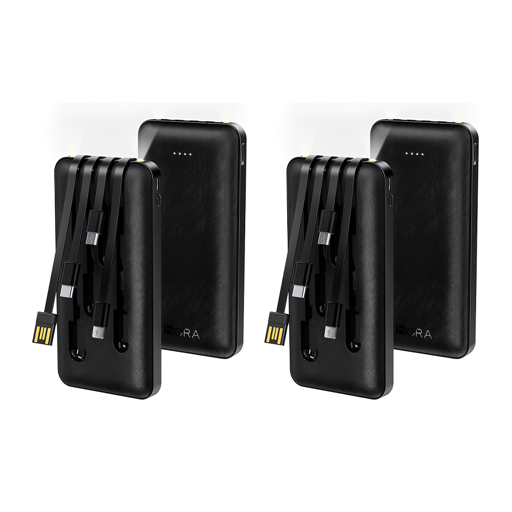 Carregador Portátil 1Hora Power Bank com 4 Cabos Preto 2 Unidades