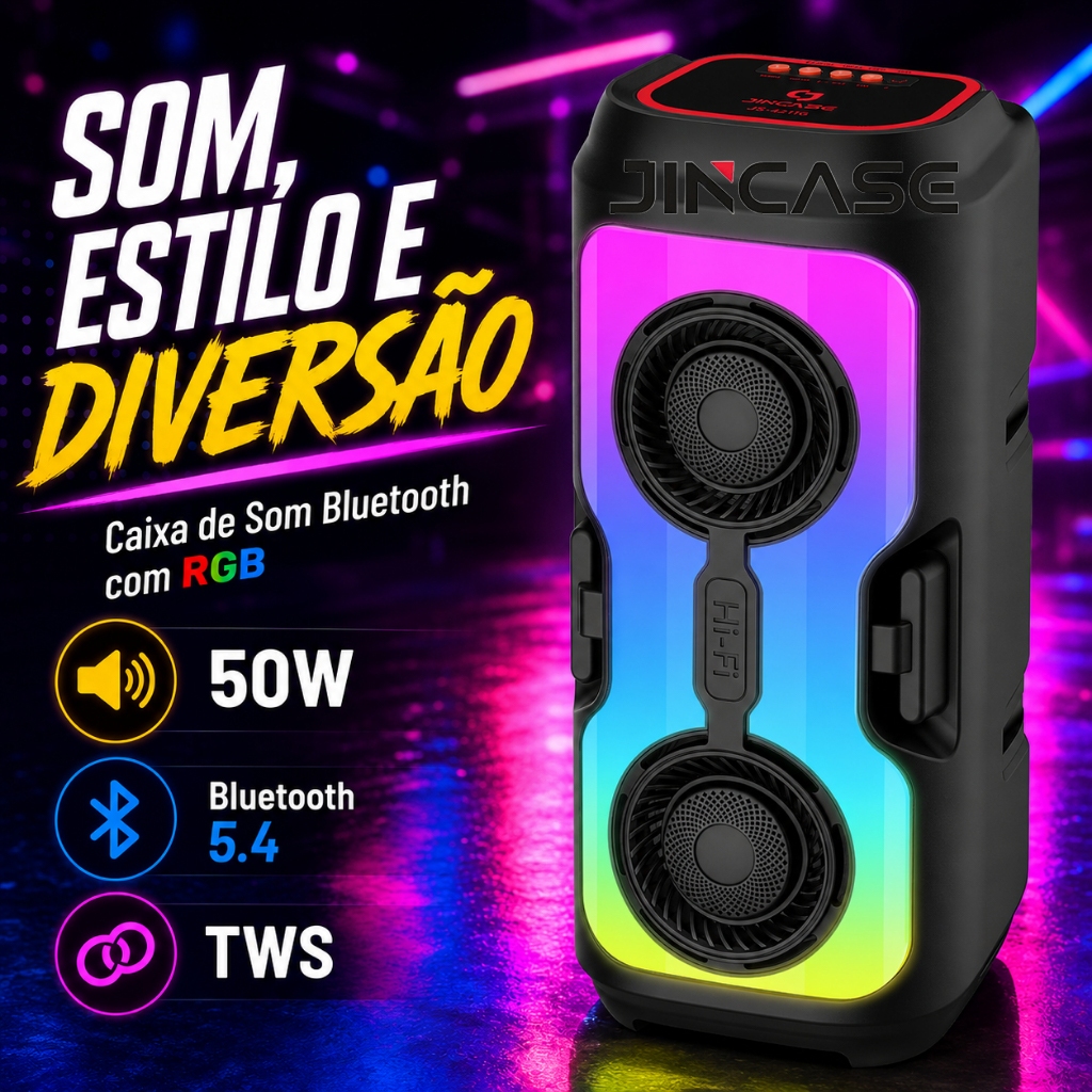 Caixa de som Bluetooth Portátil Com Led RGB Portátil FM USB TWS 50W Para Praia, Festa ou Viagem 1500mah Potente