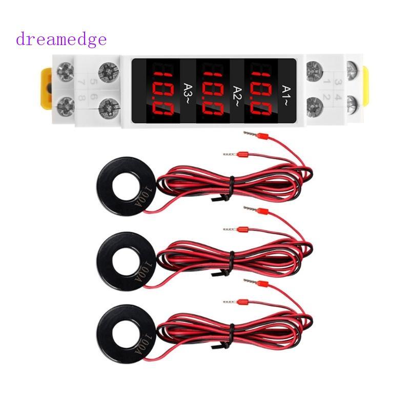 dreamedge Din Rail Mount Medidor Trifásico Detectores Display Digital Amperímetro 1-100A
