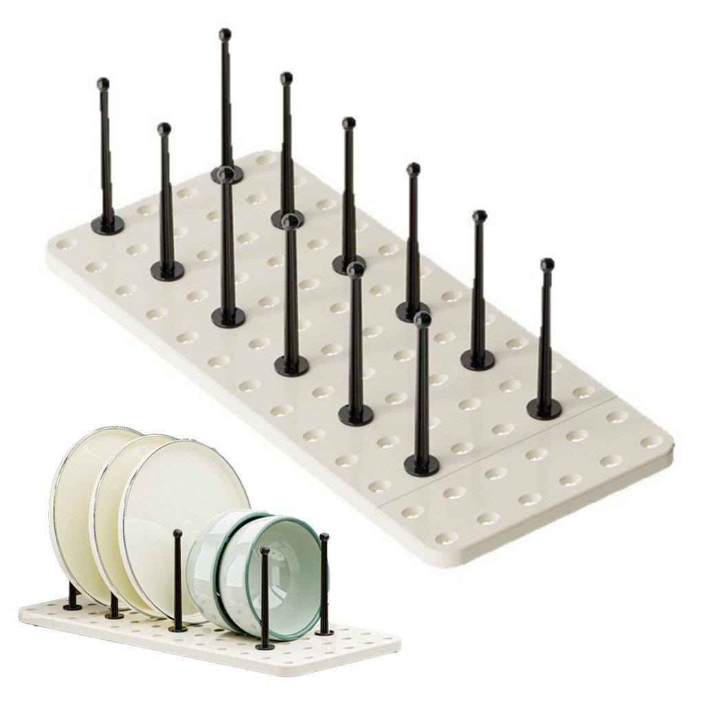 Extendable Kitchen Storage Rack Dish Expandable Drying with Adjustable Posts Anti-slip Bottom Multi-use Plate Bowl Cup O