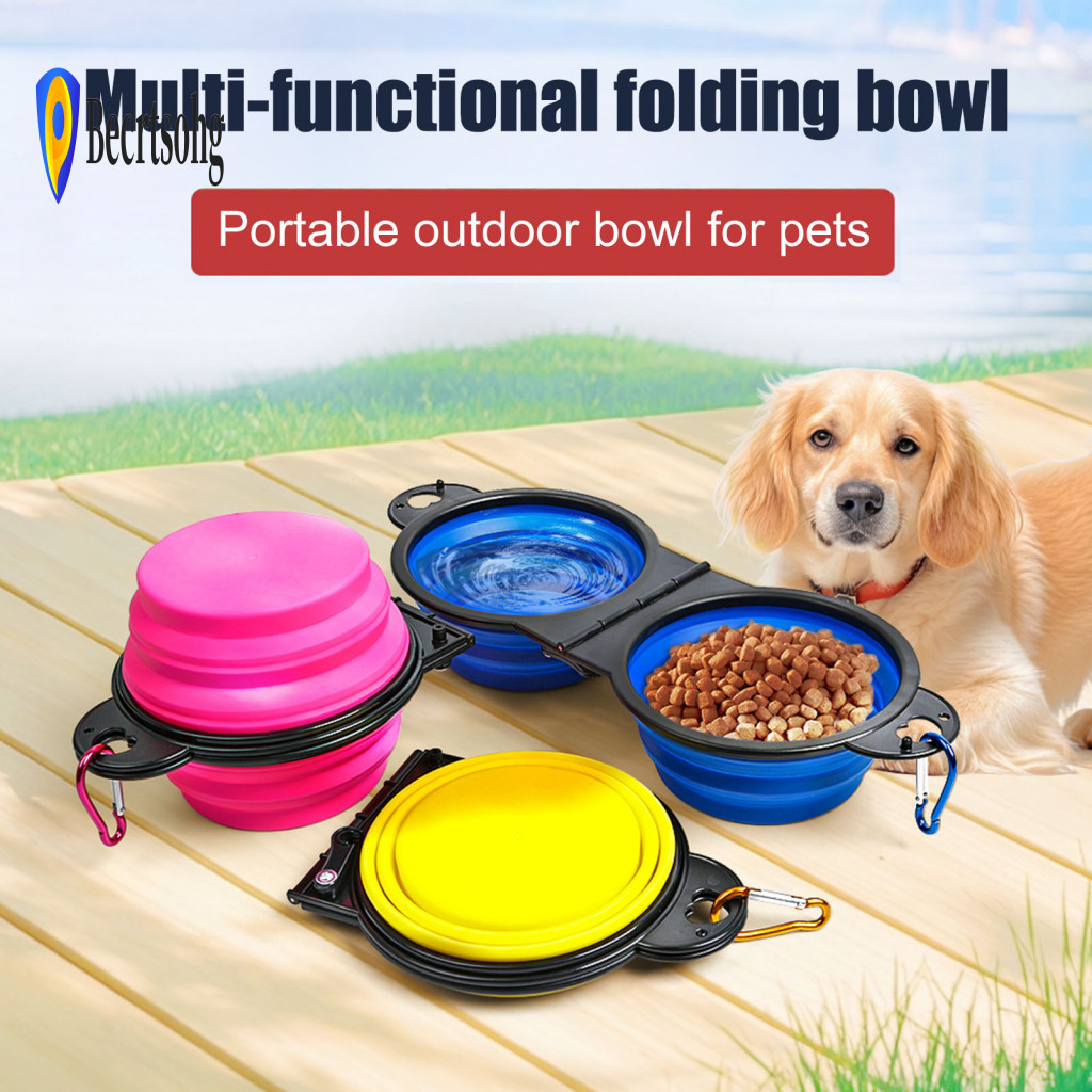 Silicone Pet Bowl Travel Collapsible Dog with Carabiner – Portable Feeder for Water Food Lightweight Expandable for Hi