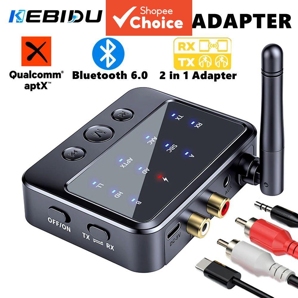 KEBIDU Bluetooth 6.0 Receptor Transmissor AptX-Adaptativo 2-em-1 Adaptador de Áudio AD/HD/LL AAC SBC Adaptador de Música