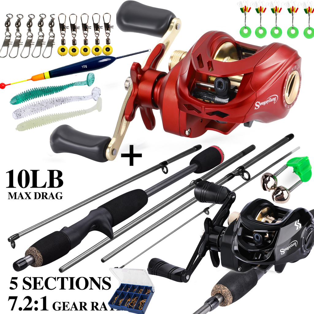 Vara De Pesca Com Carretel Linha Sem Lure Full Set Sougayilang 1.8M 18 + 1 bb 7.2 : 1 High Speed Max Drag 10KG