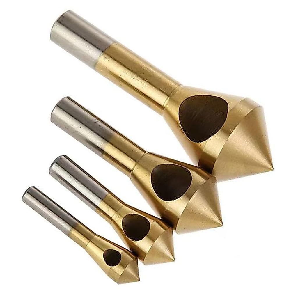 4pcs Titanium Coated Countersink Chamfer Deburring Tool Set, High-Speed Steel 6542 with Titanium Plating, Size: 2-5mm,5-