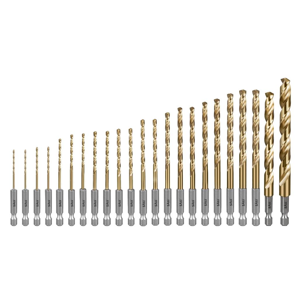 SALI Cobalt Drill Bit Set, 23 Pack 1/16 Inch to 3/8 Inch Hex Shank High Speed Steel Jobber Drill Bits, for Hardwood, Alu