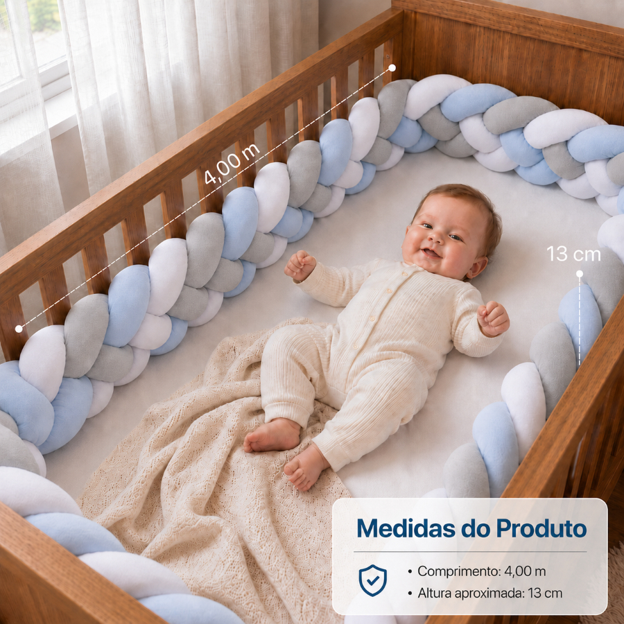 Trança Protetora para Berço Americano Mini Cama 4 metros Menina Menino