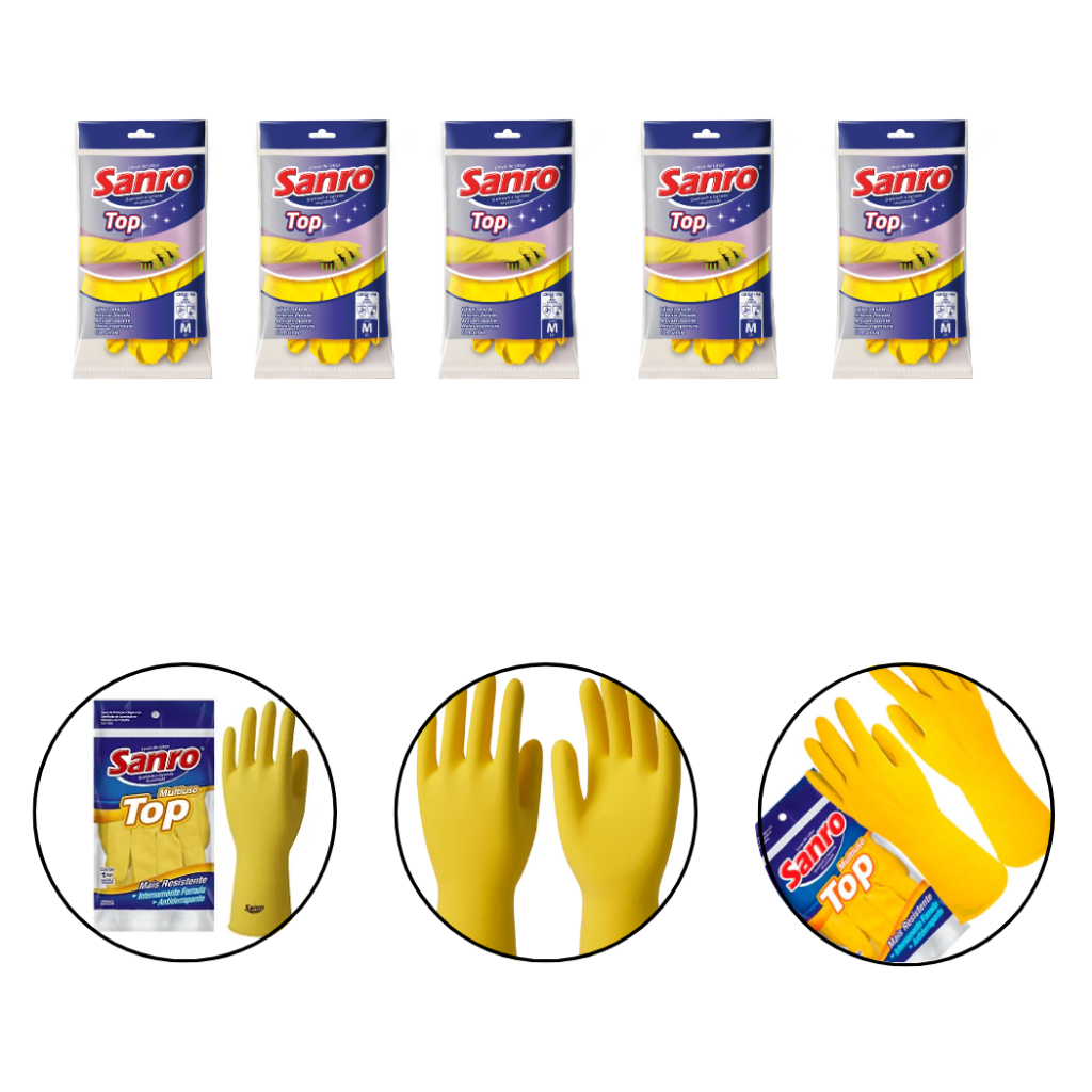 Kit 5 Luvas Sanro Top Antiderrapante Para Limpeza Jardinagem Tamanho P