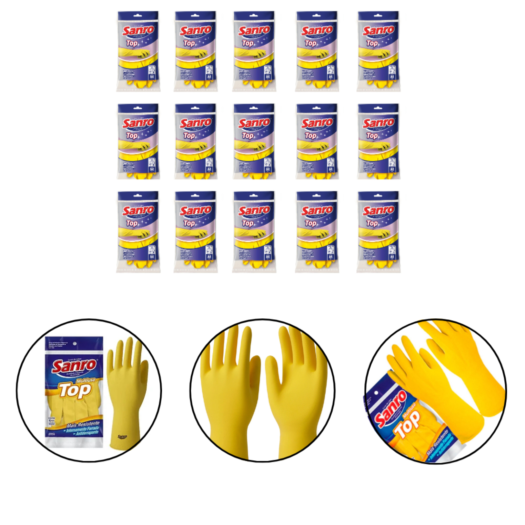 Kit 15 Luvas Sanro Top Antiderrapante Para Limpeza Jardinagem Tamanho P