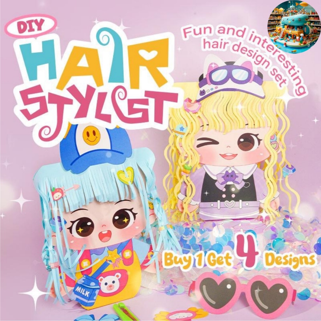 LYL DIY Haircut Salon Princesa Boneca De Papel Brinquedo Para Crianças Artes E Ofícios-4 Designs Artesanato Penteado Des