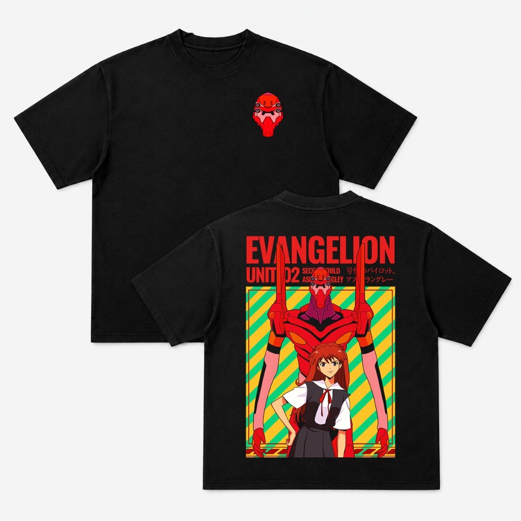 Camiseta Evangelion Asuka Langley EVA 02 Anime Oversized 100% Algodão Unissex Otaku Streetwear