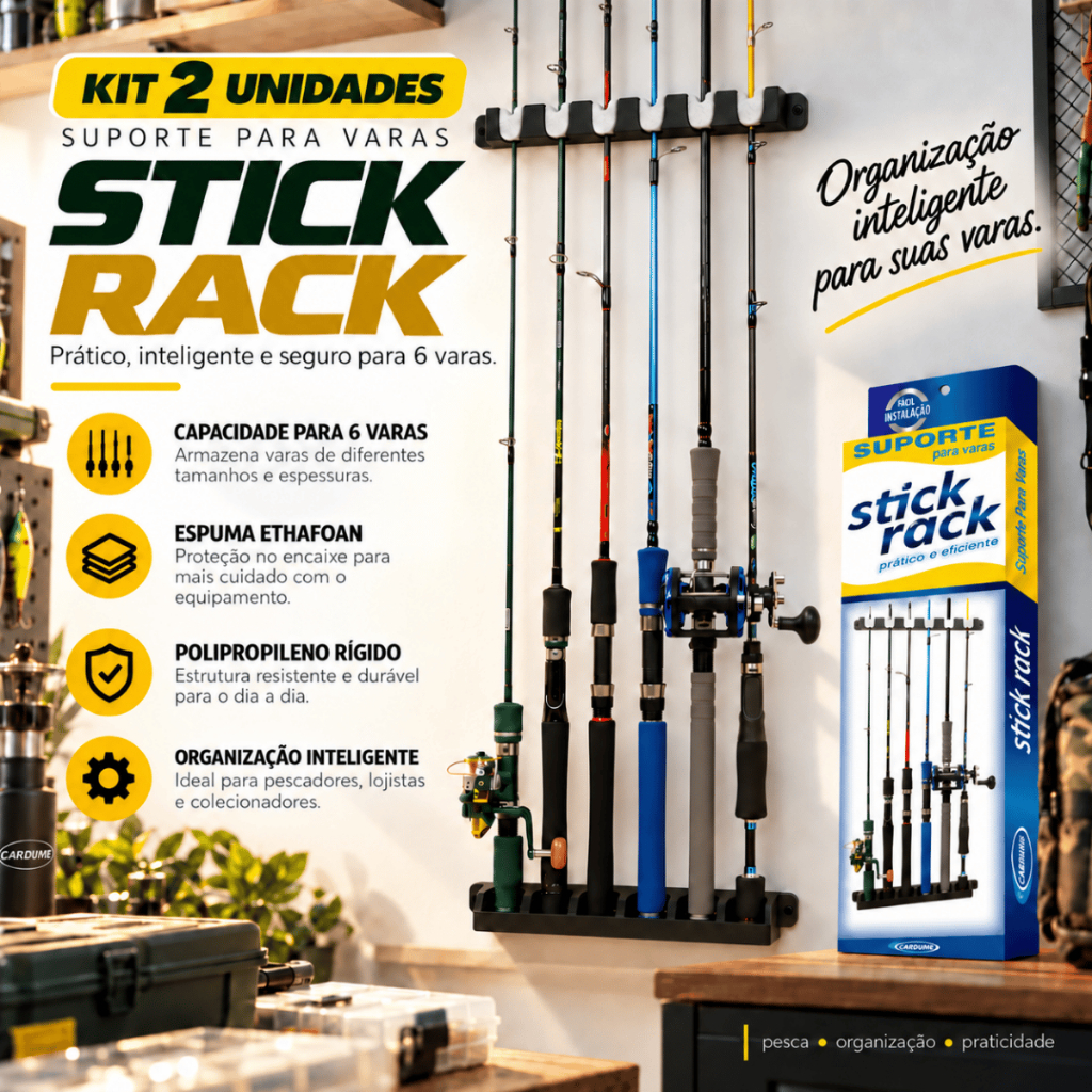 Kit 2 Suportes Parede 6 Varas Stick Rack Molinete Carretilha (2 Unidades)