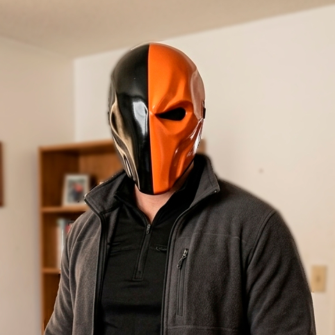 Máscara Deathstroke Cosplay Full Face Impressão 3D Laranja e Preta Airsoft Halloween Colecionador