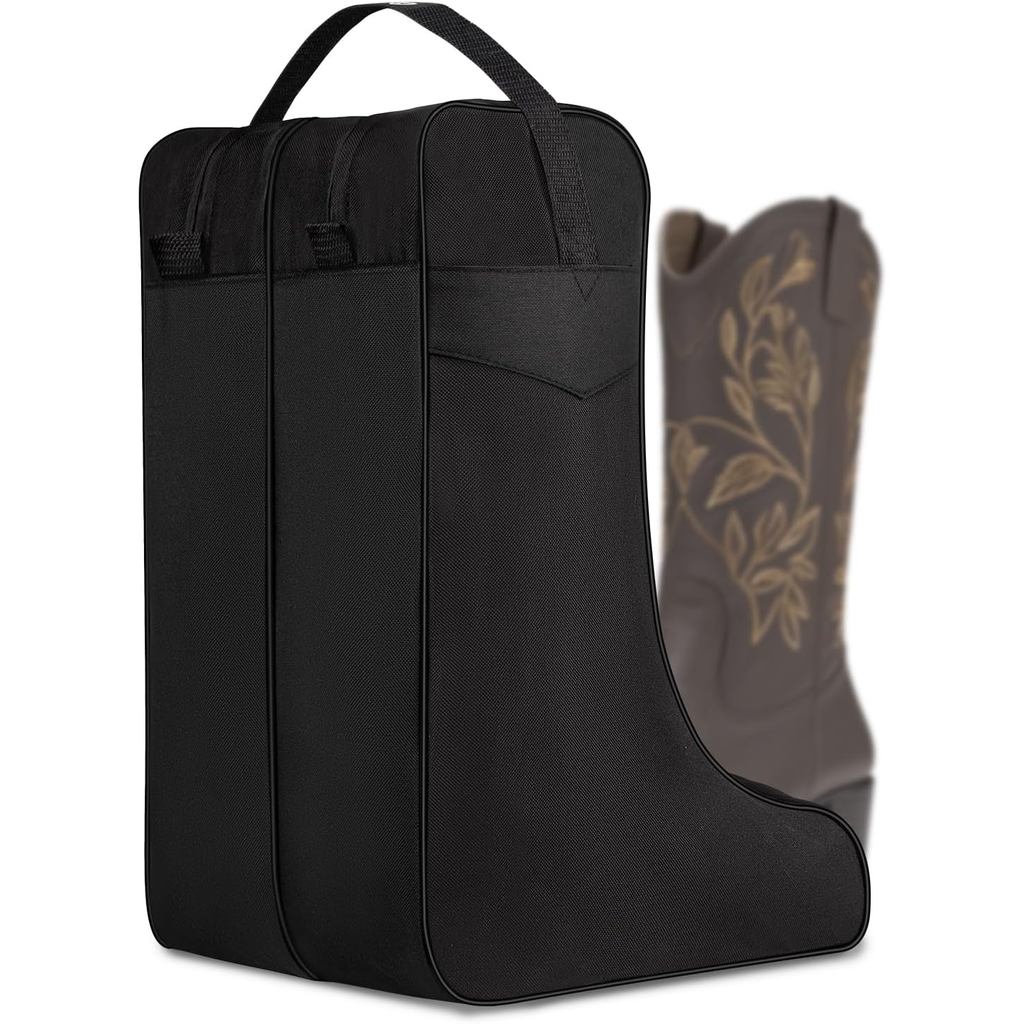 Ciphewest Black Boot Bag for Cowboy Boots up to 17 Inches, Waterproof Travel Boot Carrier for Men & Women, Heavy-Duty 60