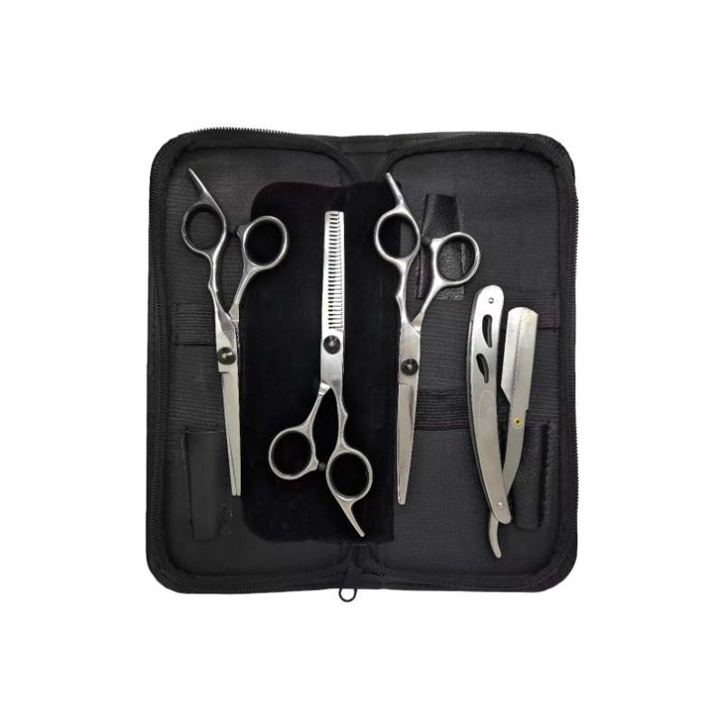 Estojo Com Tesouras Profissionais P/ Cortar Cabelo Cabelereiro Barbeiro Kit