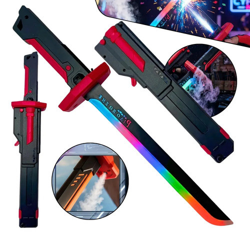 Espada Katana Com Led Rgb Retrátil 44cm Espada De Brinquedo Futurista Com Luz Colorida, Ideal Para Cosplay, Fantasia, Br
