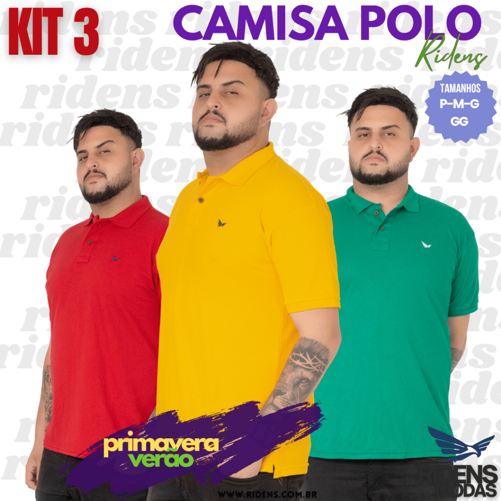 Kit 3 Camisas masculina gola polo Ridens Qualidade e preço Baixo