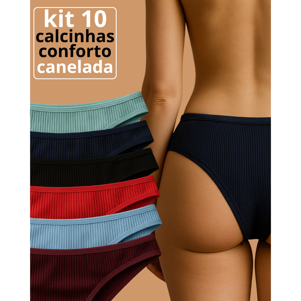 Kit 03/04/05/10 Calcinhas Conforto Caneladas Forro em Algodão Femininas | Envio Rápido