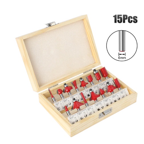 Kit 15 Fresas 6mm ou 8mm Aço Alta Resistência Estojo Madeira Marcenaria Rasgo Moldura Chanfro Profissional