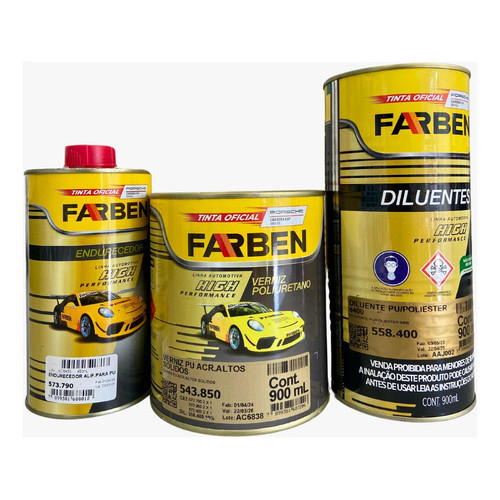 Verniz Automotivo High Performance Alto Sólido 543.850 Farben 900ml + 450ml + 900ml