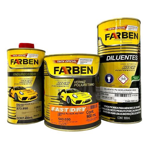 Verniz Automotivo Fast Dry Hs High Performance 543.030 Farben 900ml + 450ml + 900ml