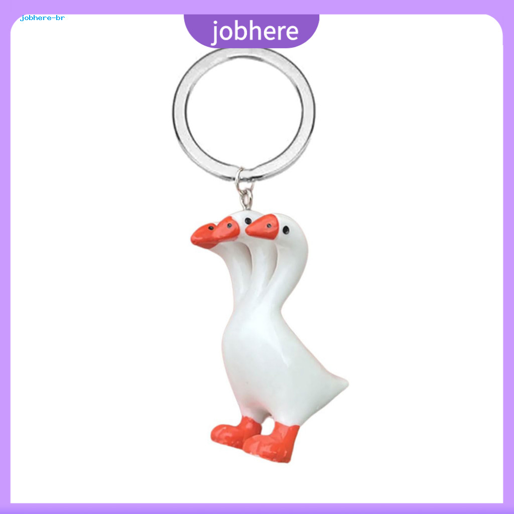 Three-headed Goose Keychain Smooth Texture White Pendant Necklace Earrings Set 3d Relief Resin Hand-painted Lightweight